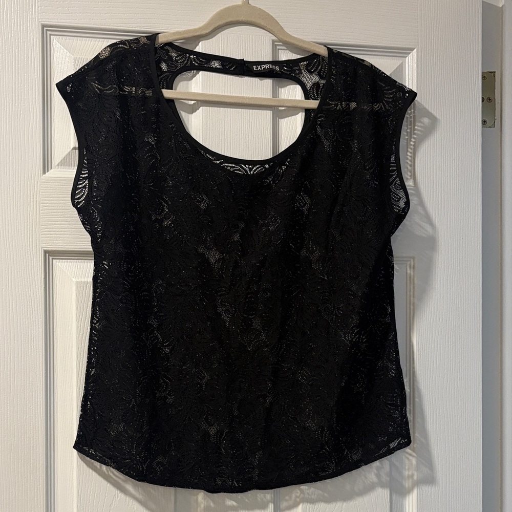 Express Black Lace Cap-Sleeve Blouse